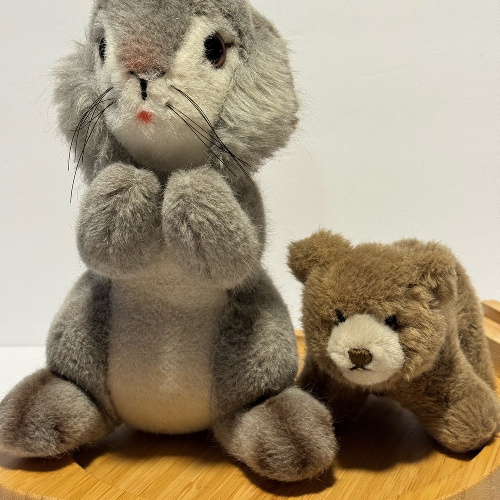 STEIFF Browny Bear & Gray Rabbit Vintage Set TWO stuffed animals Plush Germany